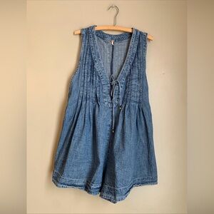 Free People Webster Denim Romper Dress Jean Pleated Mini Spring Break Size L